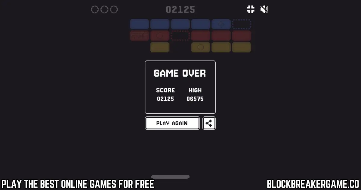 Block Breaker game over screen showing score and high score challenge